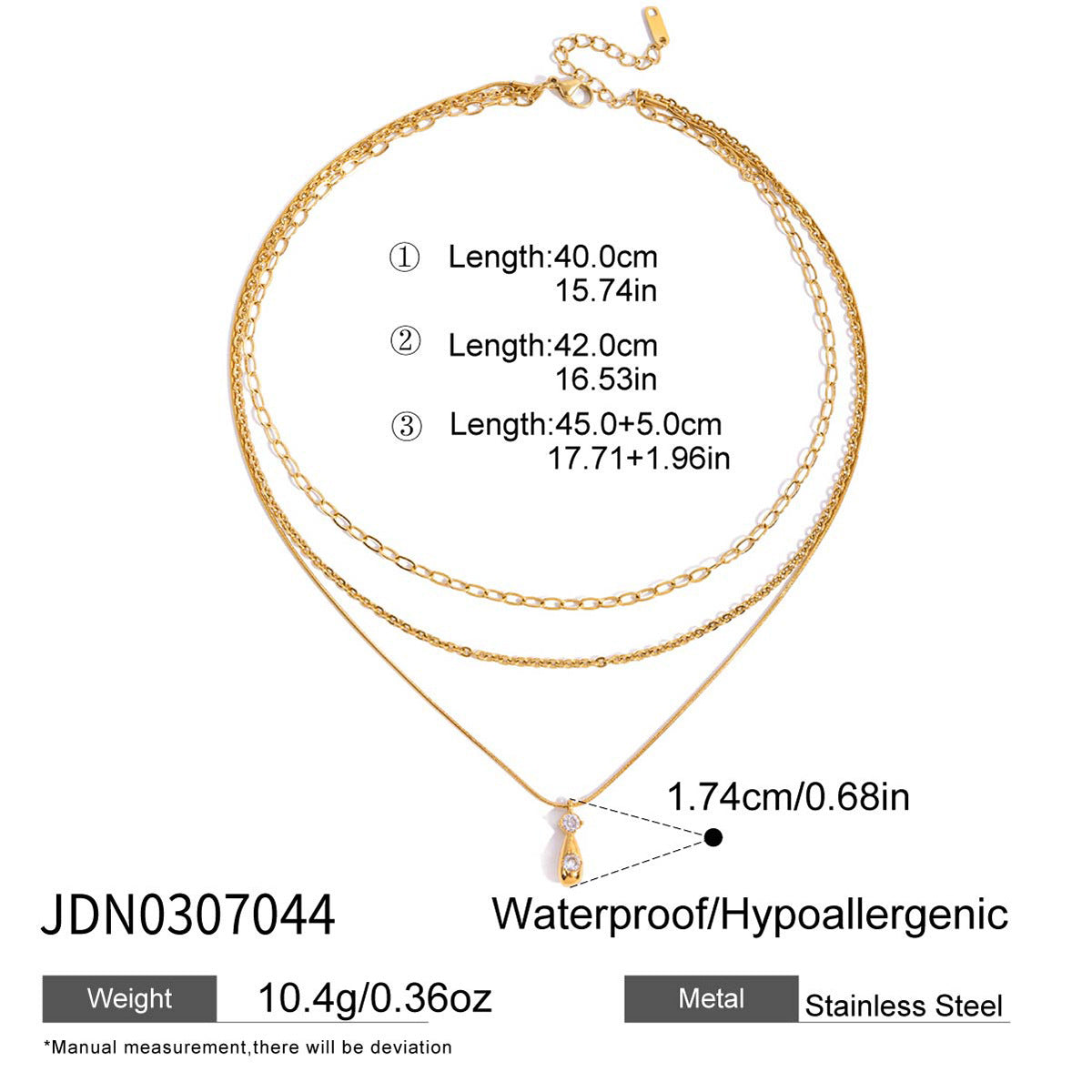 B廠 歐美款 SCARLETT 鈦鋼鍍18K金 3層項鍊 批發 折扣@洽客服 25.11.W2「JDN0307044」