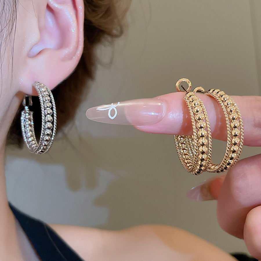 A2廠 韓國韓版金屬感幾何圓鏤空銀針耳環 批發 折扣@洽客服 25.10.W5「HE28878」