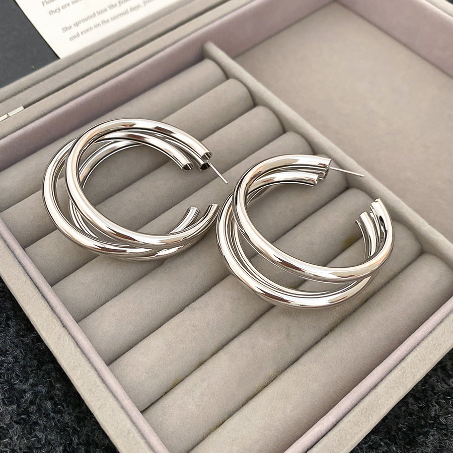 A2廠 韓國韓版金屬感多層圓形銀針耳環 批發 折扣@洽客服 25.11.W1「HE505-4-5」