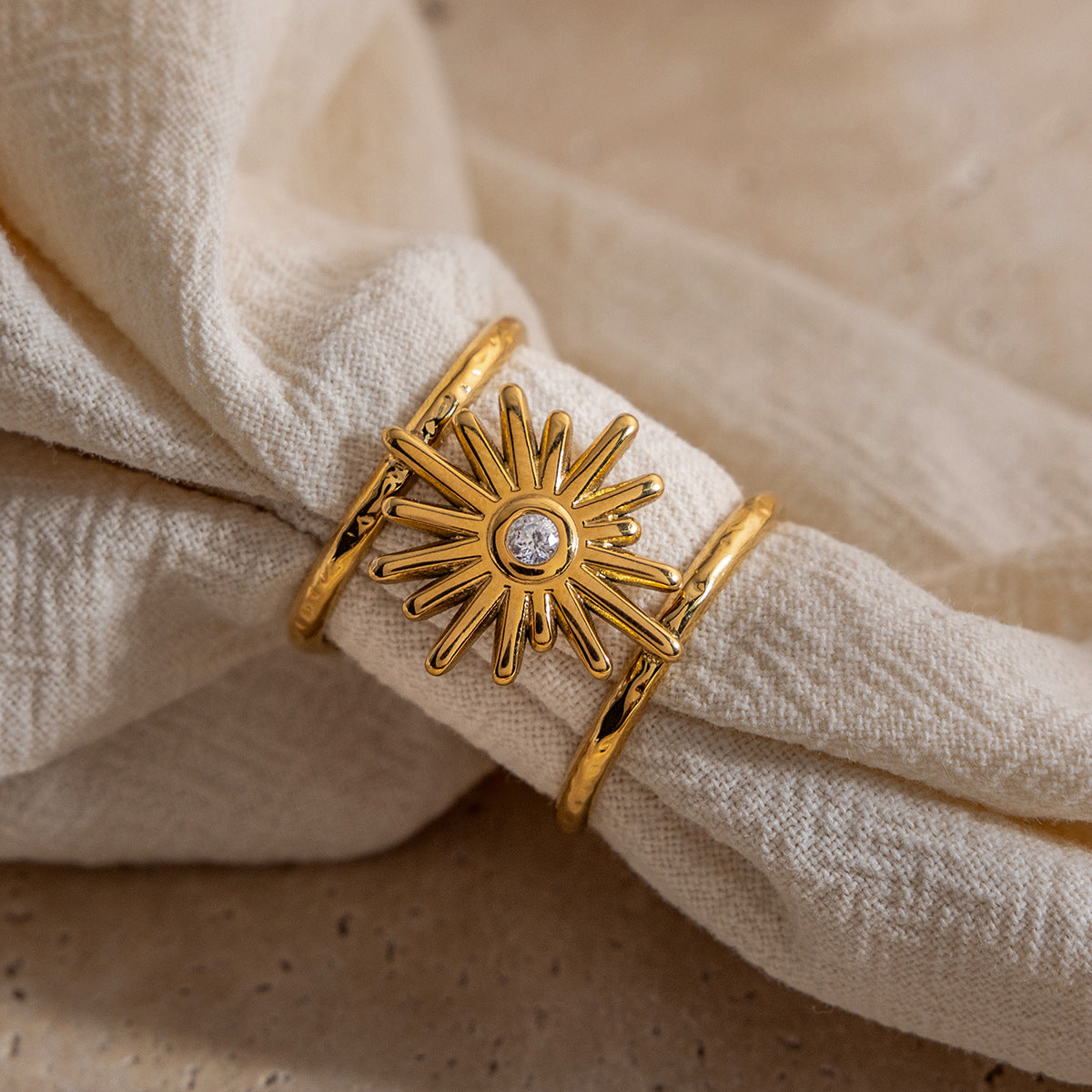 B廠 歐美款鋯石芒星雙層開口鈦鋼鍍18K金戒指批發 折扣@洽客服 26.03.W2「JDR0311122」