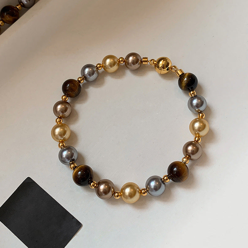 A2廠 韓國韓版復古虎眼石珍珠串珠磁吸手鍊 批發 折扣@洽客服 25.11.W3「HB4768」