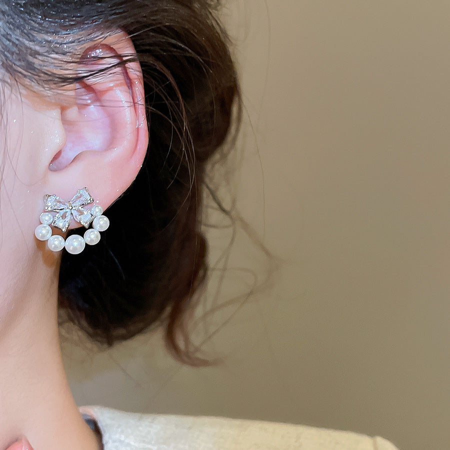 A2廠 韓國韓版鋯石蝴蝶結珍珠銀針耳環 批發 折扣@洽客服 26.03.W1「HE30793」