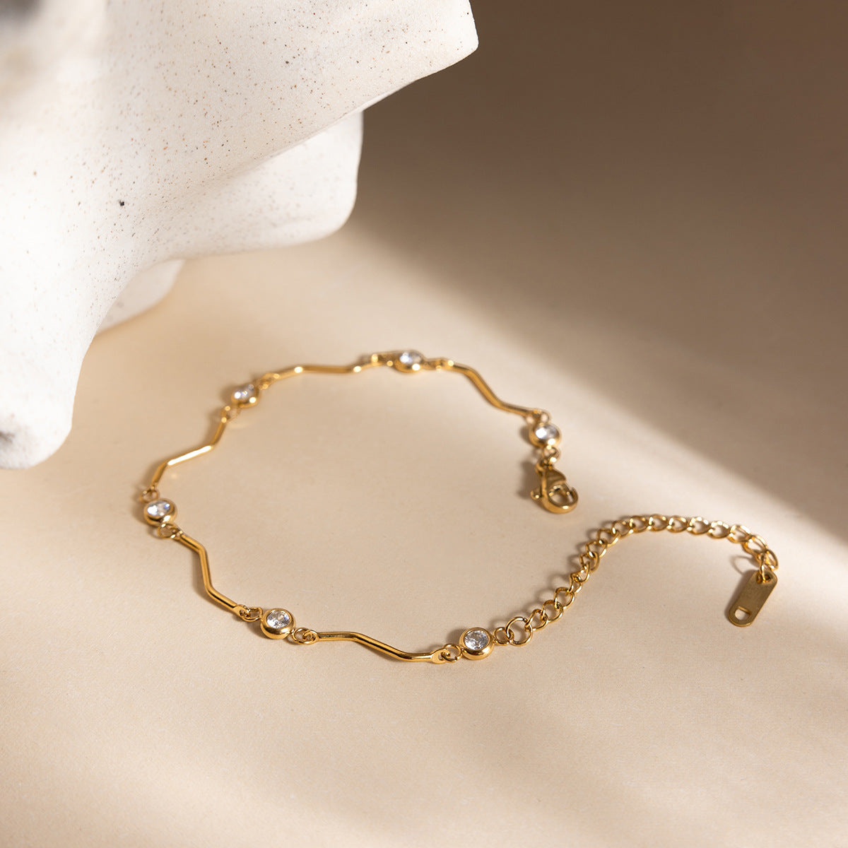 B廠 歐美款鋯石波浪鈦鋼鍍18K金項鍊批發 折扣@洽客服 26.03.W2「JDB0311272」