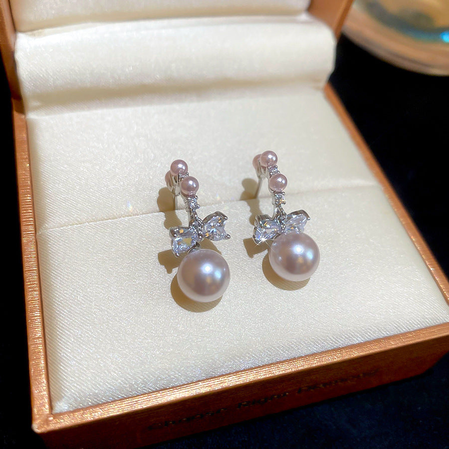 A2廠 韓國韓版 鋯石圓形蝴蝶結珍珠耳環批發 折扣@洽客服 26.03.W2「HE30985」