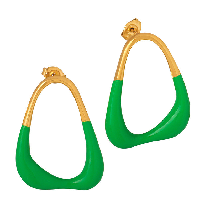 B廠【F814】法式複古流行小眾牛油果綠色拼接金色耳環 23.06.W1