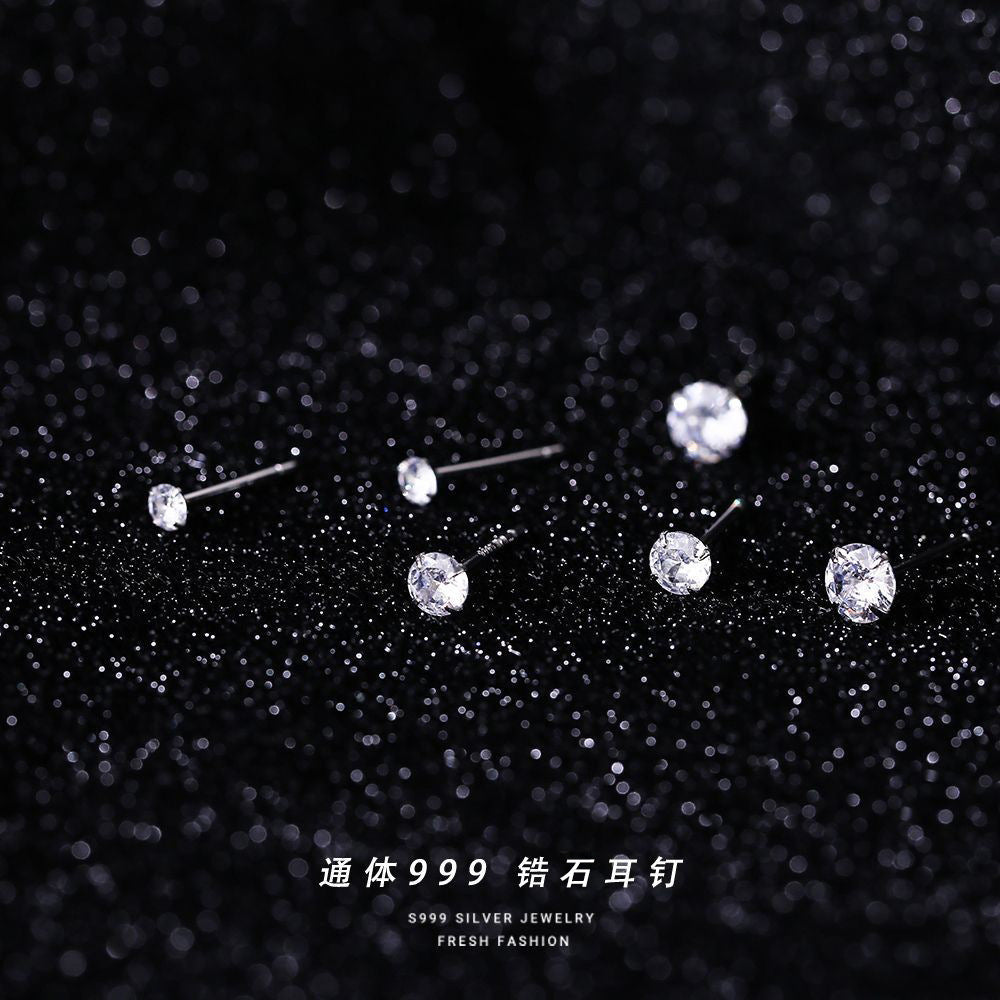 C廠 韓國韓版養耳洞四爪鋯石 S999足銀耳環 批發 折扣@洽客服 26.03.W1「E007」