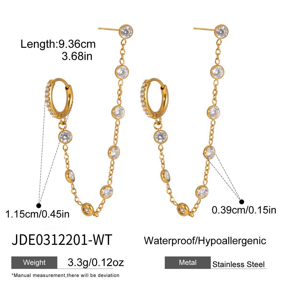 B廠 歐美款彩色鋯石流蘇鈦鋼鍍1錬8K金耳環批發 折扣@洽客服 26.03.W2「JDE0312201-CR JDE0312201-WT 」