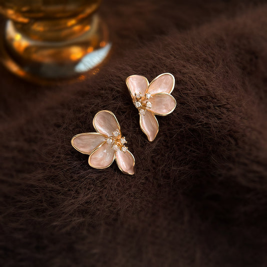 A廠 日韓款白玉蘭漸層滴釉花朵銀針耳環 批發 折扣@洽客服 25.12.W2「6950」