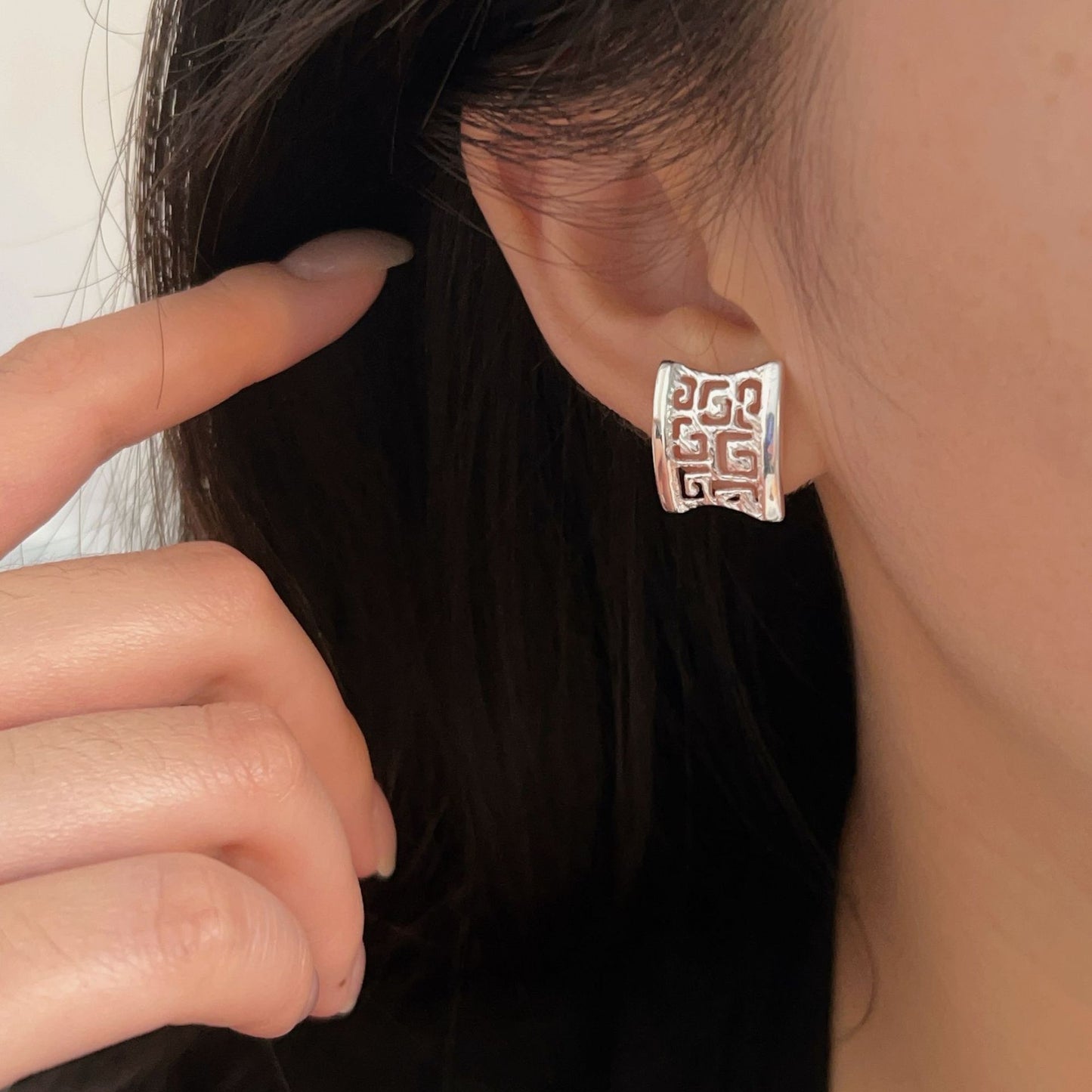 C3廠 韓版重工幾何鏤空S925純銀耳環 批發 折扣@洽客服 25/11.W4「hes420」