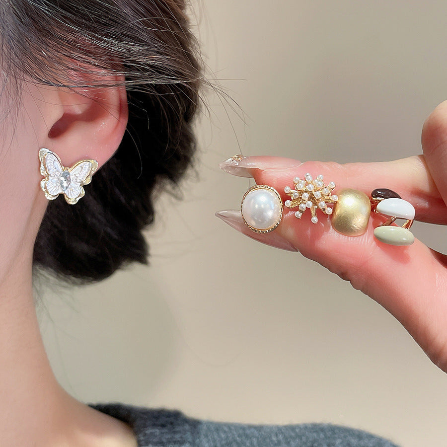 A2廠 韓國韓版【超值套組】滴油蝴蝶花朵珍珠銀針耳環 批發 折扣@洽客服 26.03.W1 「HE30693」