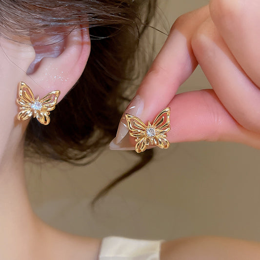 A2廠 韓國韓版立體鏤空蝴蝶銀針耳環批發 折扣@洽客服 26.04.W4「HE32607」