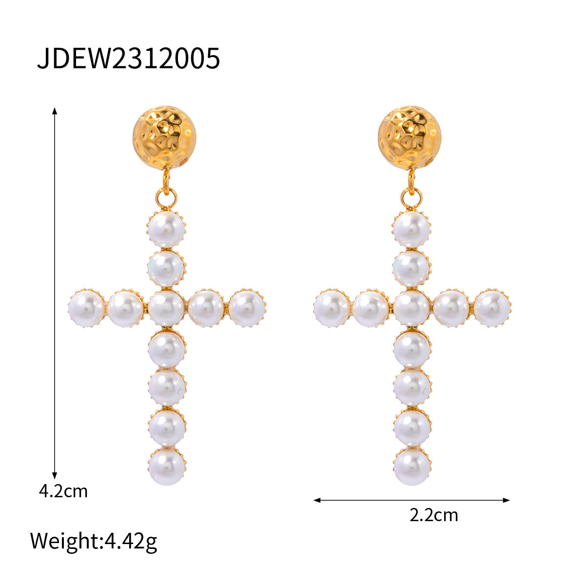 D廠 珍珠十字架鈦鋼鍍18K金耳環「JDEW2312005」24.04 批發折扣@洽客服