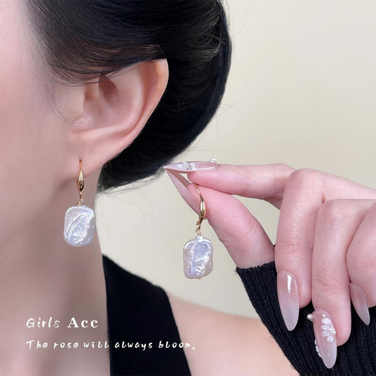 A廠 環保銅｜韓系方形巴洛克淡水珍珠銀針耳環 批發 折扣@洽客服 26.01.W4「6981」