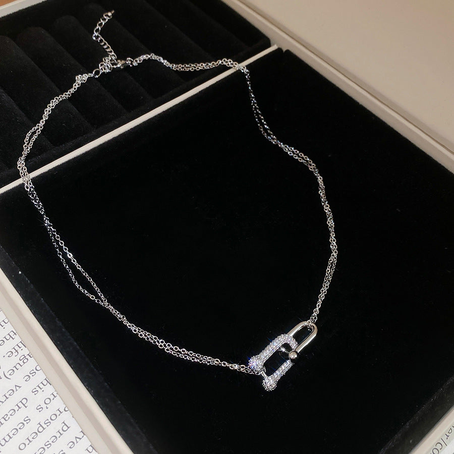A2廠 韓國韓版簡約雙層鋯石馬蹄交叉項鍊批發 折扣@洽客服 26.03.W3「HN11327」