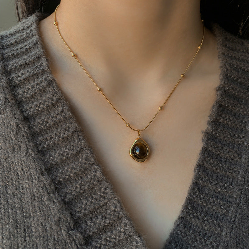 A2廠 韓國韓版復古鈦鋼虎眼石項鍊 批發 折扣@洽客服 25.10.W3「WN1628」