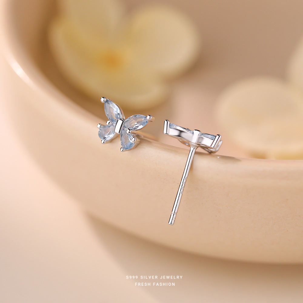 C廠 韓國韓版鍍藍尖晶蝴蝶S999純銀耳環 批發 折扣@洽客服 26.04.W4「E6252」