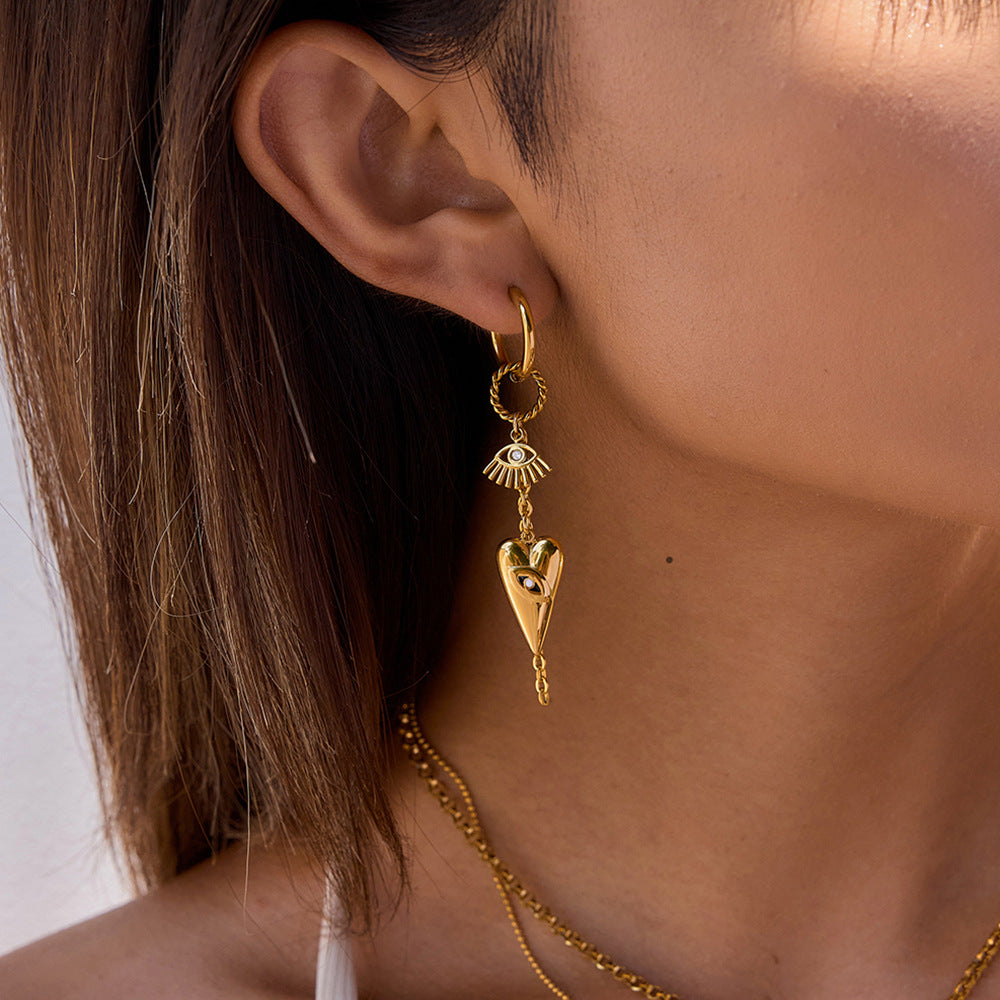 B廠 歐美款 惡魔之眼愛心流蘇 鈦鋼鍍18K金耳環 批發 折扣@洽客服 25.10.W5「JDE0305084」