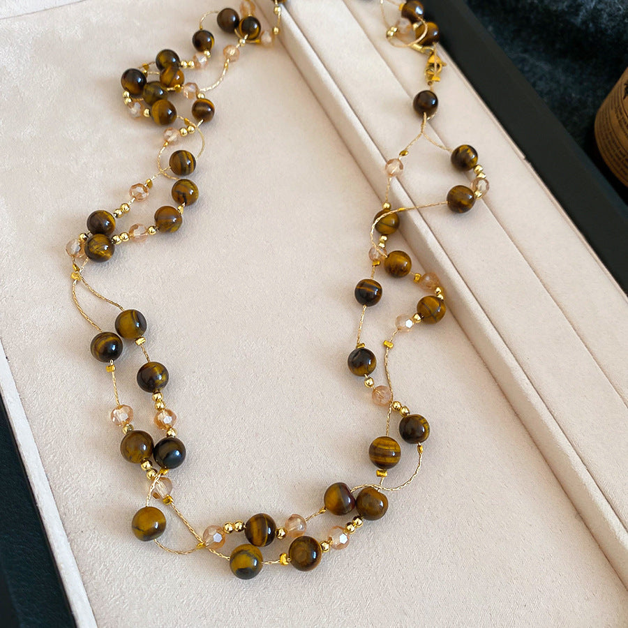 A2廠 日韓款復古虎眼石珠串珠疊帶水晶項鍊 批發 折扣@洽客服 25.11.W4「HN10367」