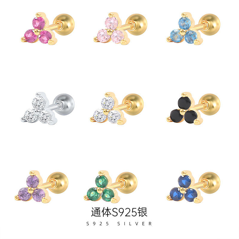 C廠 韓系彩色鑲鑽三角S925純銀耳環批發 折扣@洽客服 26.07.W1「ES3671」