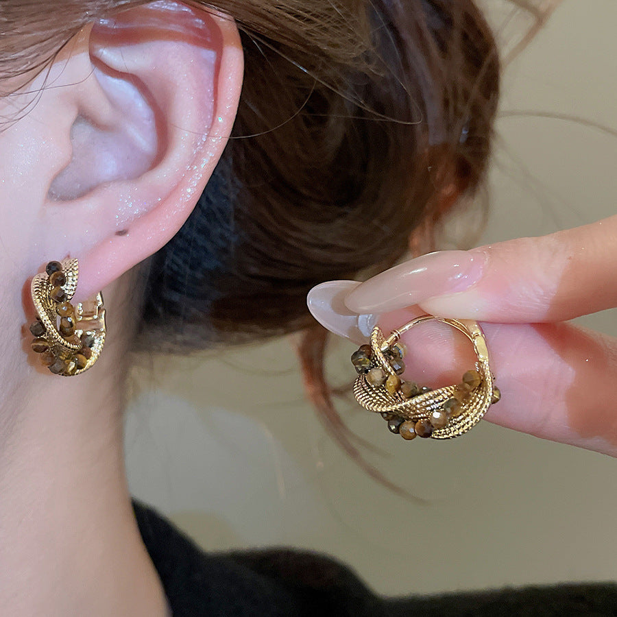 A2廠 韓國韓版虎眼石扭曲三角形銀針耳環 批發 折扣@洽客服 25.12.W4「HE29718」