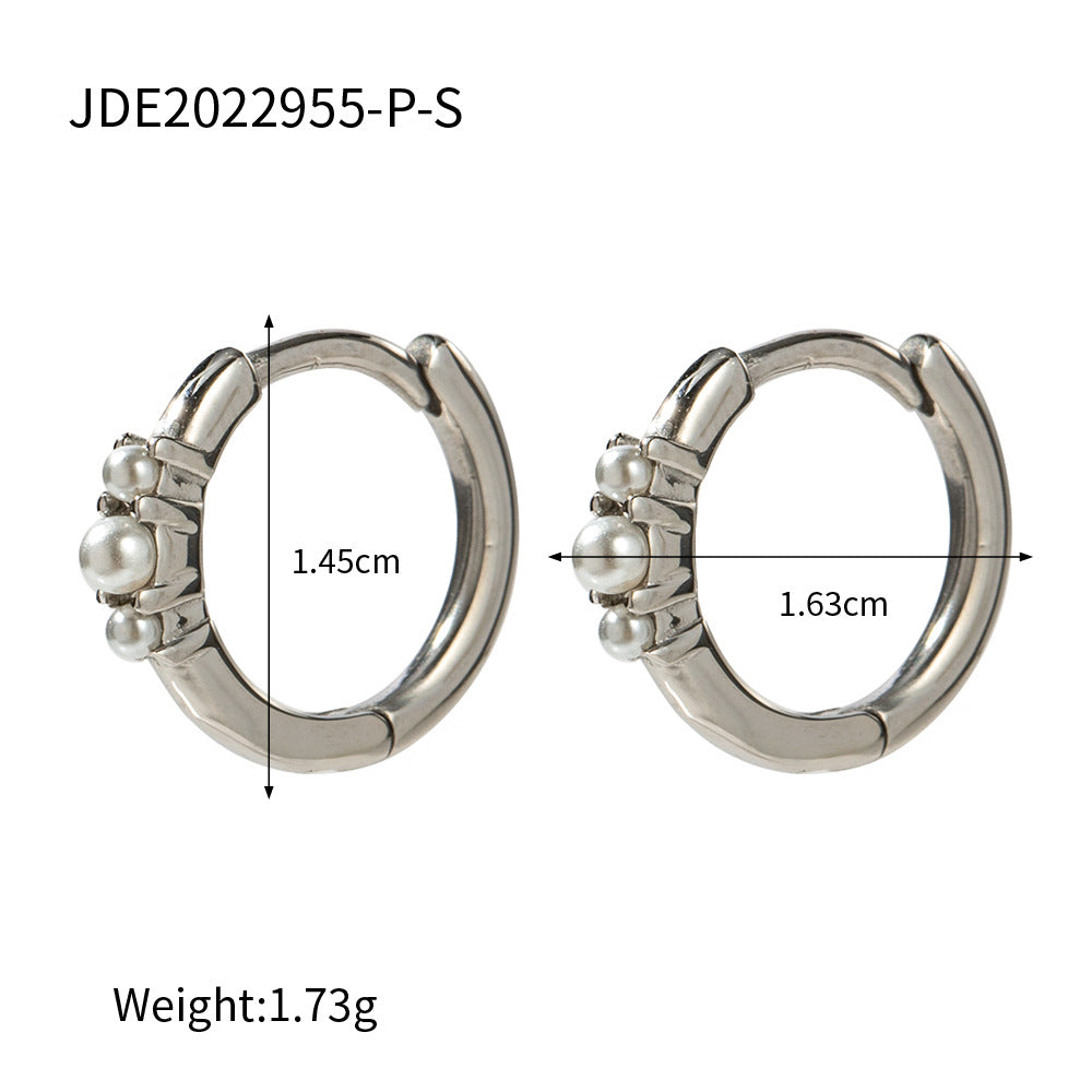 D廠【JDE2022955-P】時尚新款鑲三顆珍珠圓形耳圈 23.07.W2