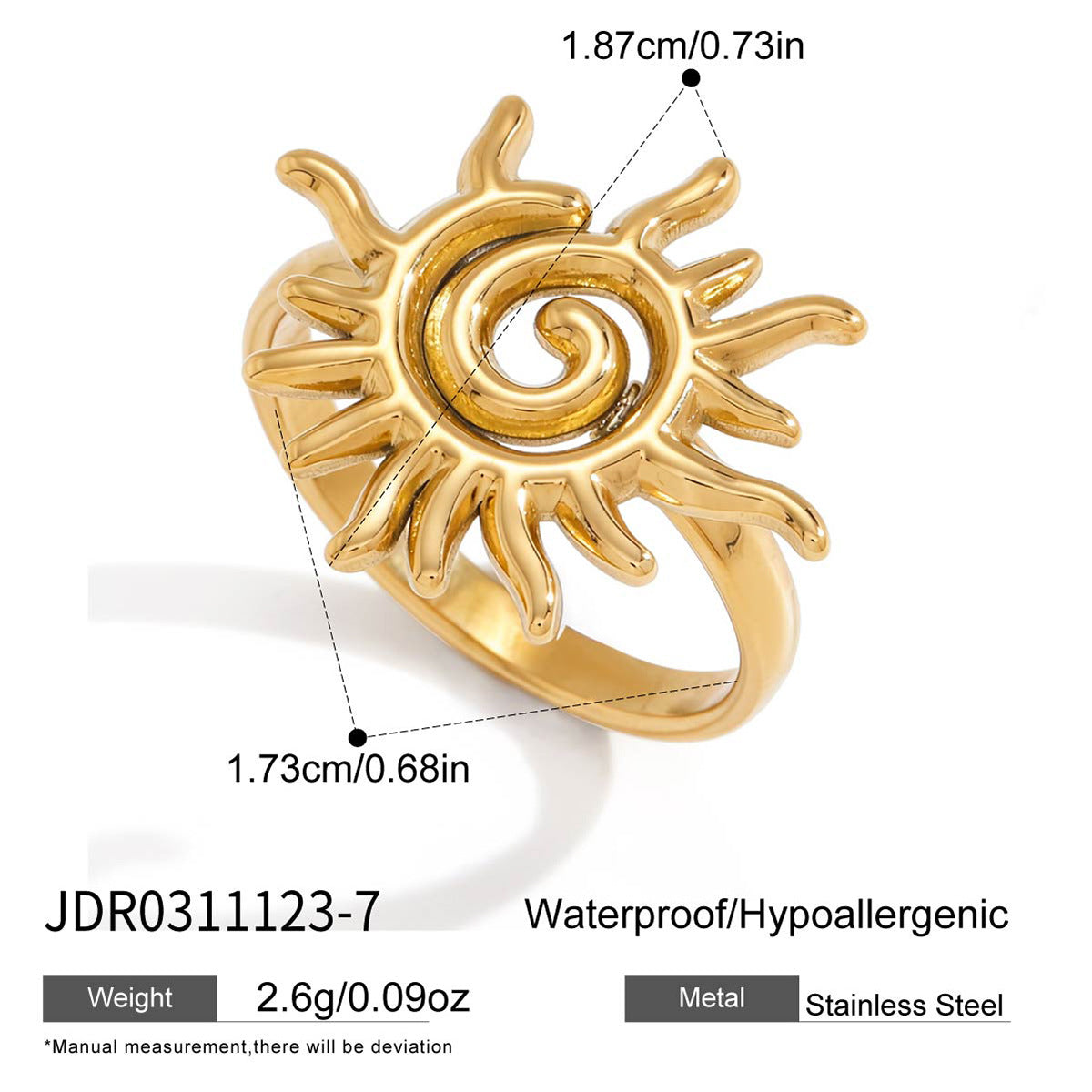 B廠 歐美款螺旋太陽鈦鋼鍍18K金戒指批發 折扣@洽客服 26.03.W2「JDR0311123-7」