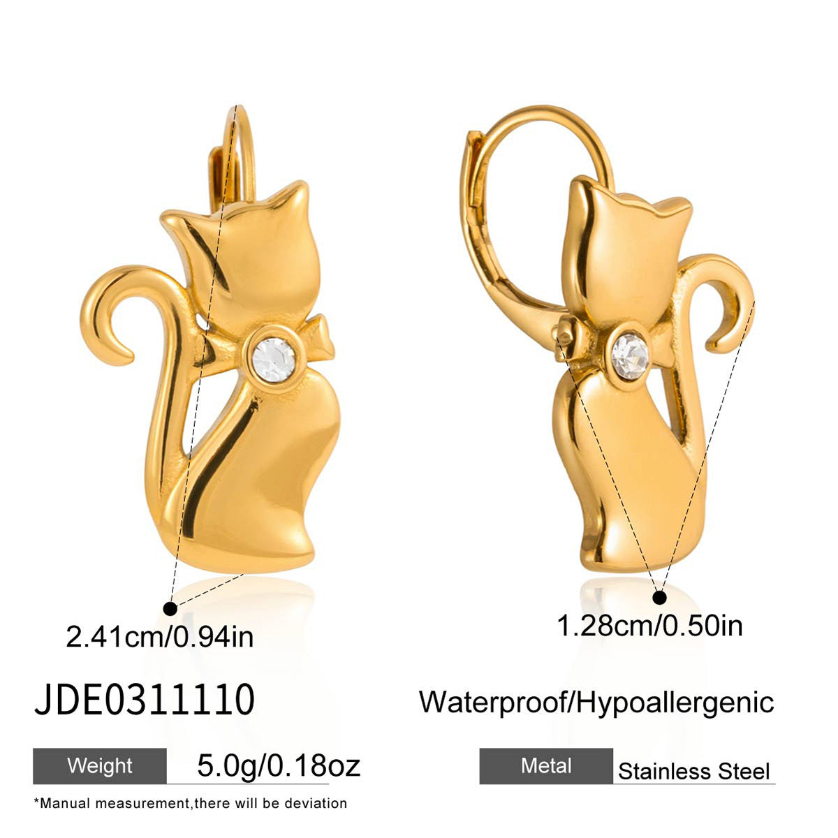 B廠 歐美款 貓咪鈦鋼鍍18K金耳環 批發 折扣@洽客服 26.03.W1「JDE0311110」