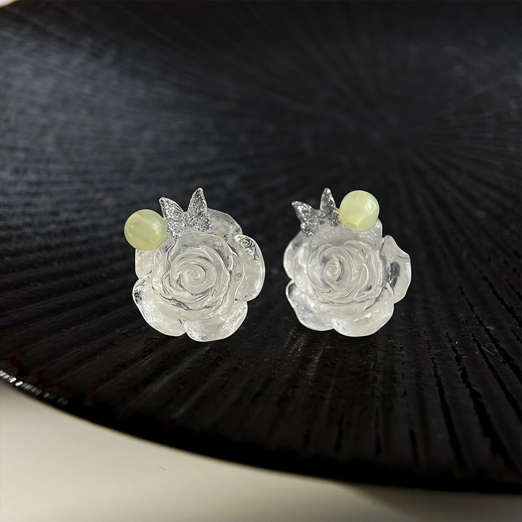 A廠 日韓款 甜美樹脂玫瑰花銀針耳環 批發 折扣@洽客服 25.11.W1「2715」