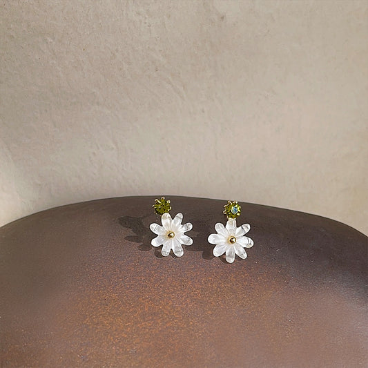 A廠 韓系迷你小雛菊鑲鑽花朵環保銅銀針耳環批發 折扣@洽客服 26.03.10「B-867」