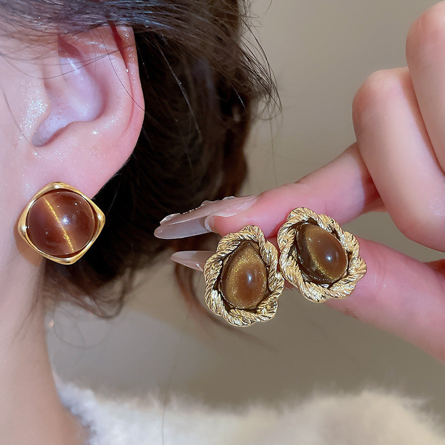 A2廠 韓國韓版虎眼石方形圓形銀針耳環 批發 折扣@洽客服 25.11.W2「HE29084 HE29102」