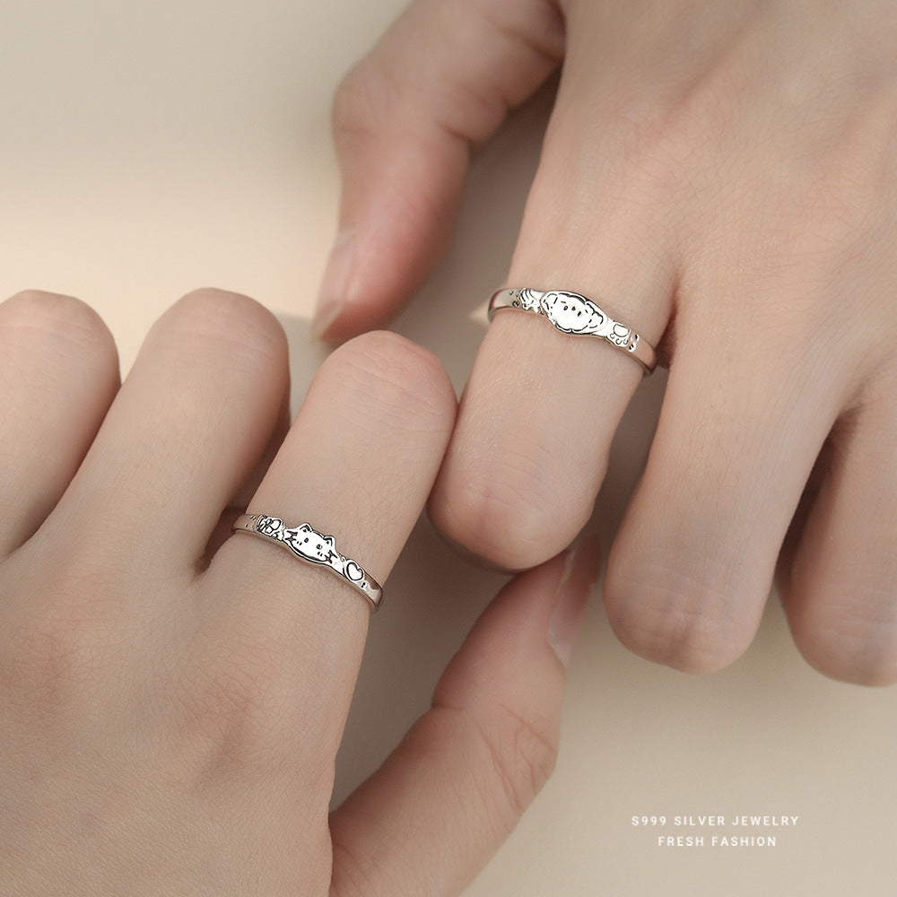 C廠 S999純銀｜韓國韓版可愛萌趣貓狗情侶戒指 26.02.W1「K2477 K2478」