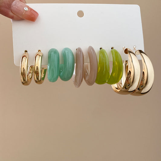 A2廠 韓國韓版壓克力時尚耳環 -5件套 批發 折扣@洽客服 26.01.W1「HE29720 HE29721」