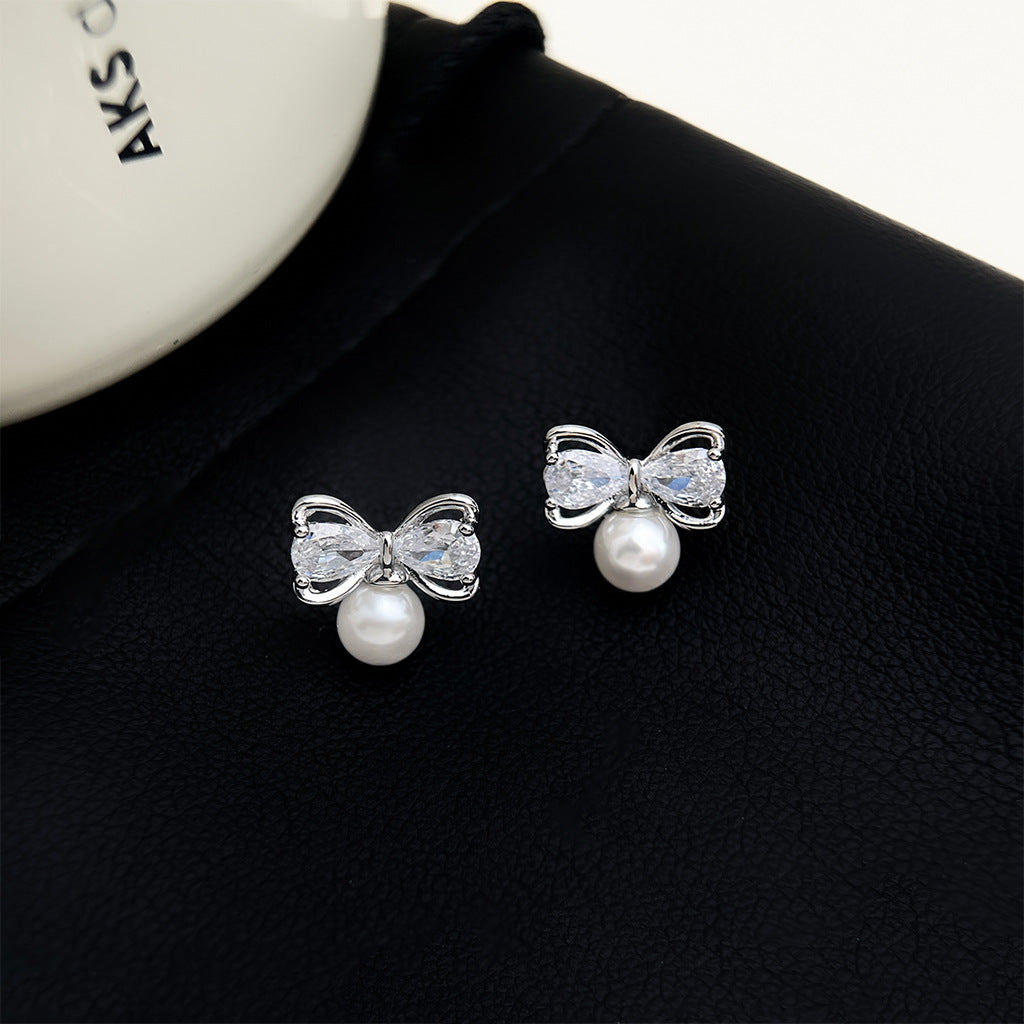 A廠 日韓小香風蝴蝶結珍珠銀針耳環 批發 折扣@洽客服 25.12.W3「2241」