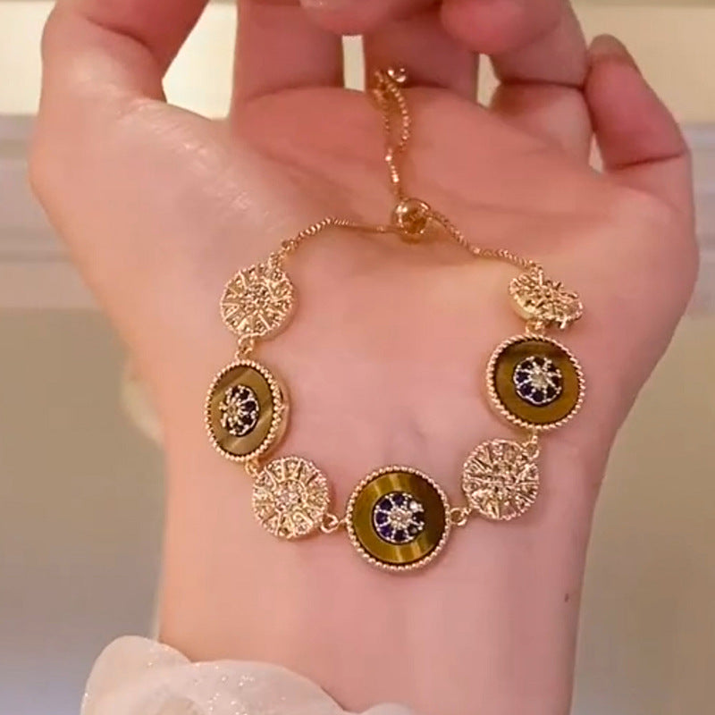 A2廠 韓國韓版幸運輪虎眼石電鍍18k真金手鍊 批發 折扣@洽客服 25.11.W3「WB1714」