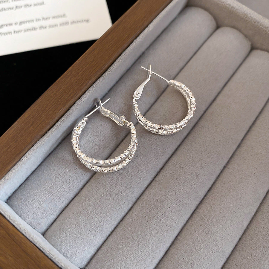 A2廠 韓國韓版褶皺雙層銀針耳環 批發 折扣@洽客服 25.10.W3「HE28775」