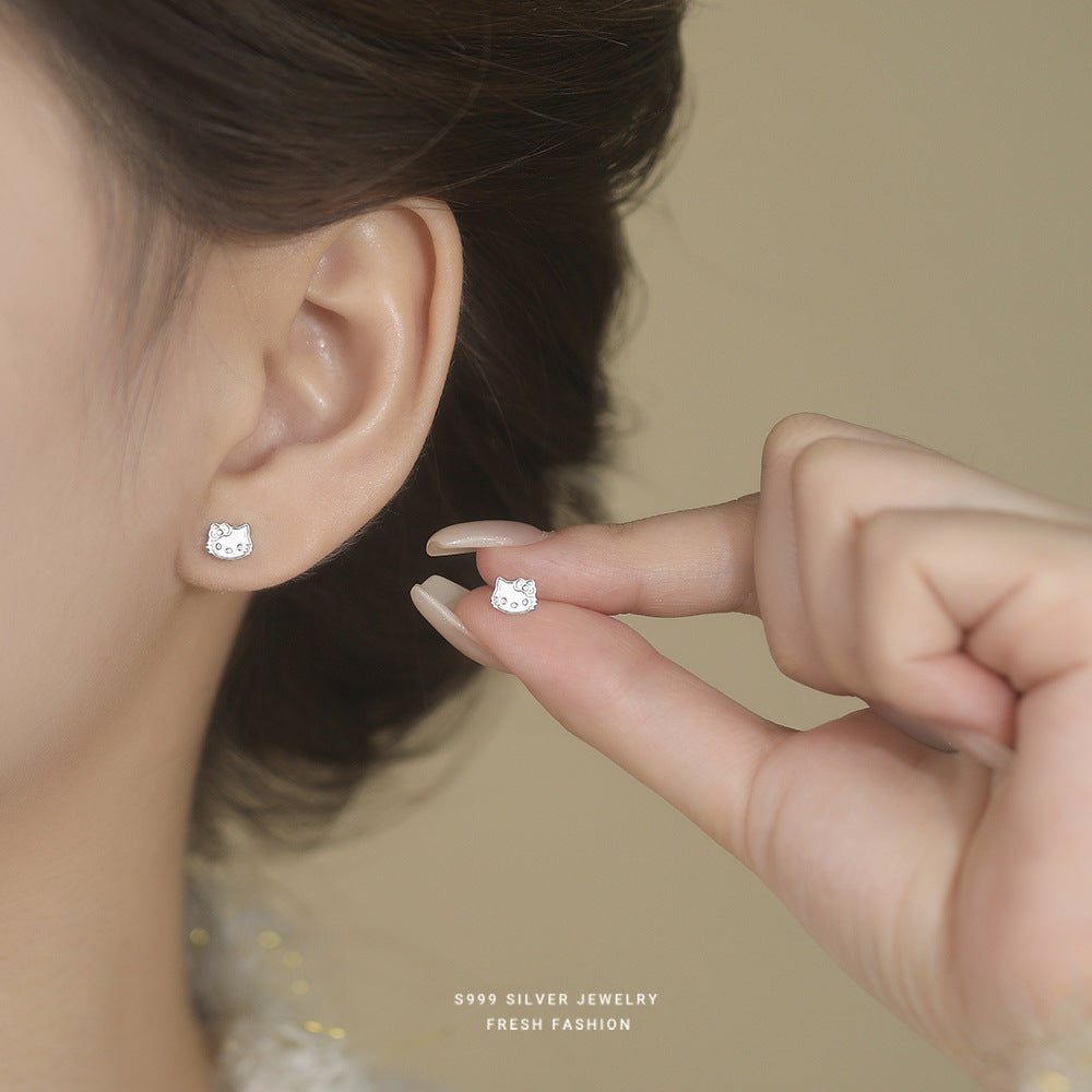 C廠  S999足銀｜韓國韓版KT貓咪耳環 批發 折扣@洽客服 26.02.W3「E6185」