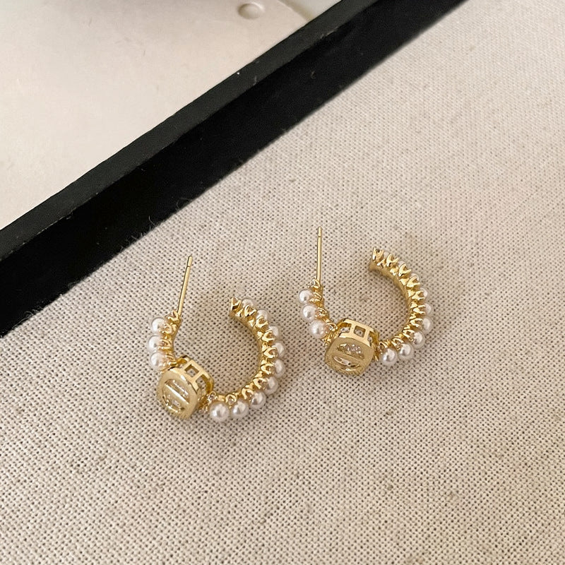 A2廠 韓國韓版 鋯石豬鼻子C型珍珠耳環批發 折扣@洽客服 26.03.W2「HE30874」