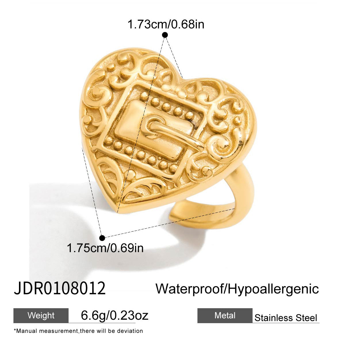 B廠 歐美款 愛心厚金電鍍開口 鈦鋼鍍18K金戒指 批發 折扣@洽客服 25.10.W5「JDR0108012」