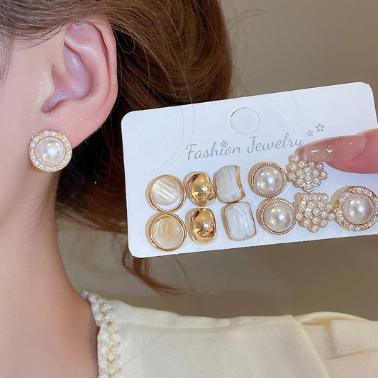 A2廠 韓國韓版幾何珍珠鋼針銀針耳環-6件套 批發 折扣@洽客服 25.12.W3「HE28499」