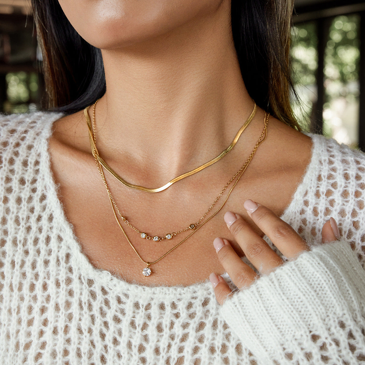 B廠 歐美款 VIOLET 鈦鋼鍍18K金 3層項鍊 批發 折扣@洽客服 25.11.W2 「JDN0308010」