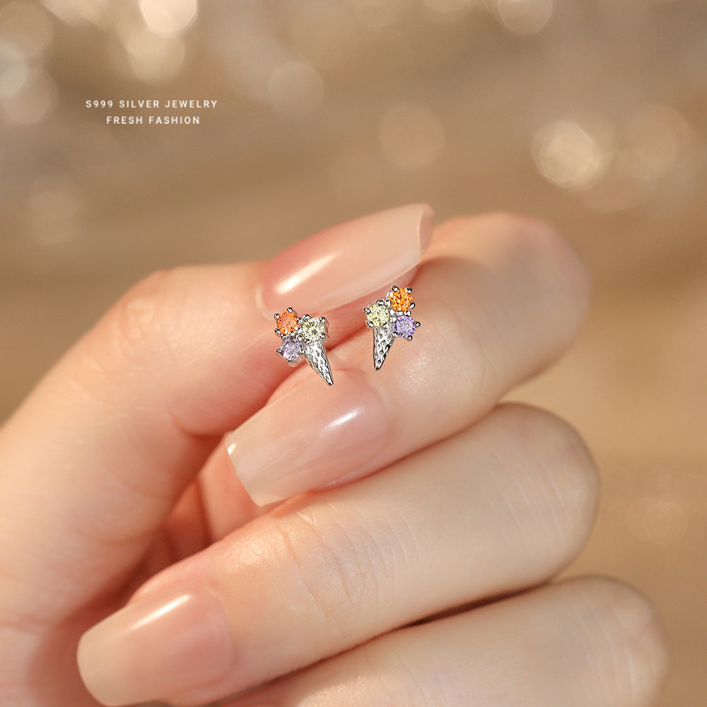 C廠 韓國韓版冰淇淋三色鋯石 S999純銀耳環 批發 折扣@洽客服 26.04.W4「E6292」