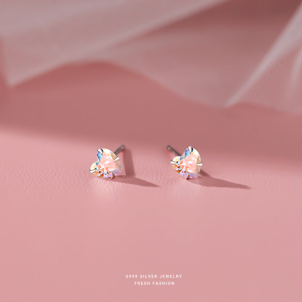 C廠 韓國韓版幻彩鋯石愛心S999足純銀耳環 批發 折扣@洽客服 25.10.W3「E3365」