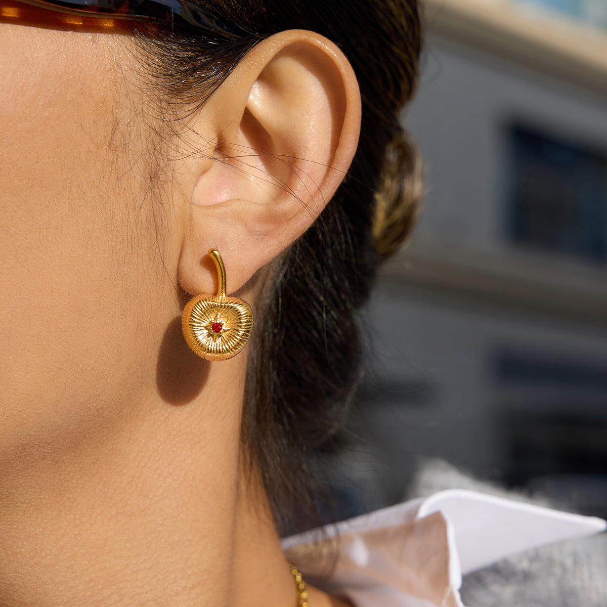 B廠 鈦鋼鍍18K金｜ 紅色水鑽櫻桃耳環 批發 折扣@洽客服 26.01.W2「JDE0209013」