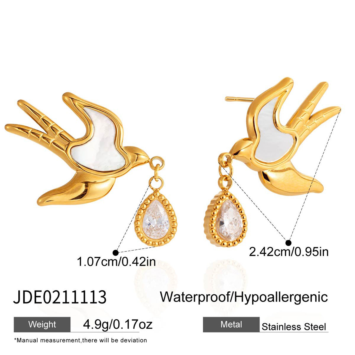 B廠 鈦鋼鍍18K金｜歐美仿珍珠和平鴿貝母耳環&項鍊 批發 折扣@洽客服 26.01.W4「JDN0211117,JDE0211107,JDE0211113」