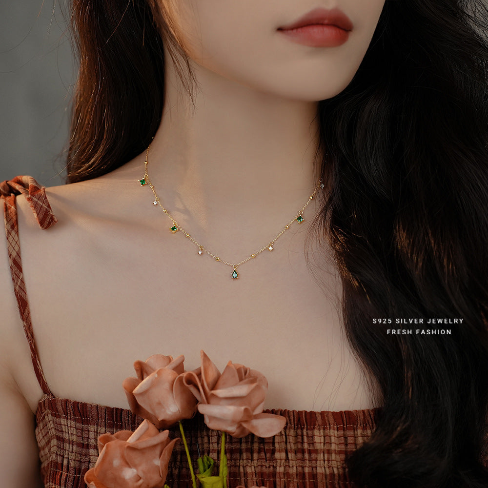 C廠 韓國韓版綠色小方塊鋯石S925純銀項鍊 批發 折扣@洽客服 25.10.W3「A2972」