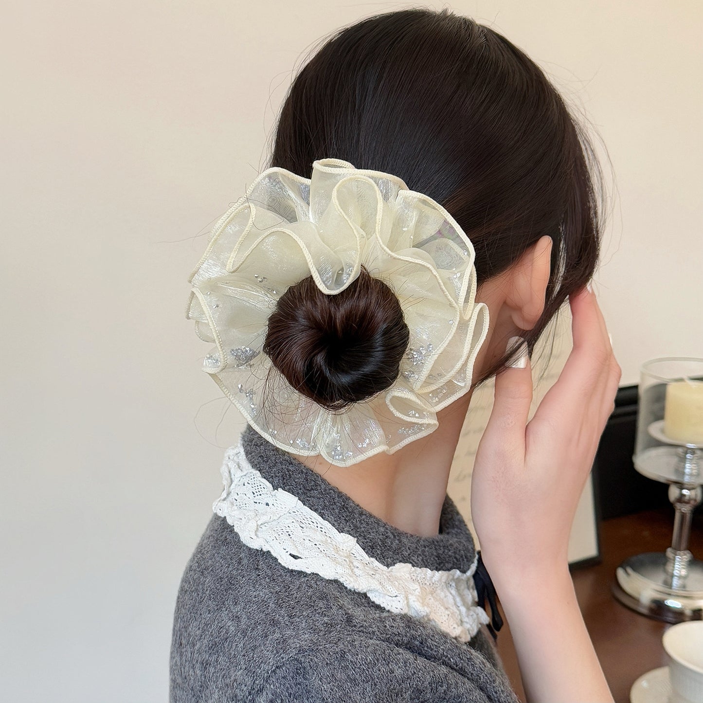 D廠 甜美繫網紗大腸圈髮飾批發 26.04.W3「FQ-0863」