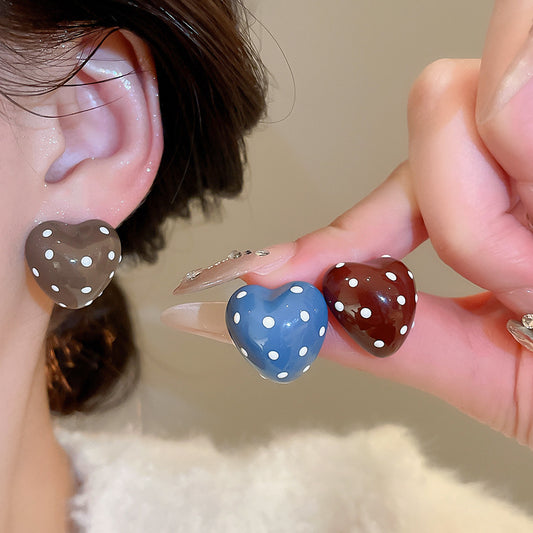 A2廠 韓國韓版復古滴油波點愛心銀針耳環 批發 折扣@洽客服 25.11.W1「HE28581」