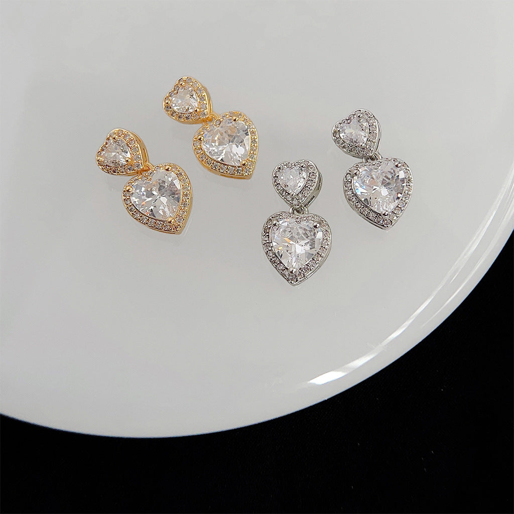 A廠 日韓款輕奢風愛心鋯石鍍18K金銀針耳環 批發 折扣@洽客服 25.11.W4「3112-3113」