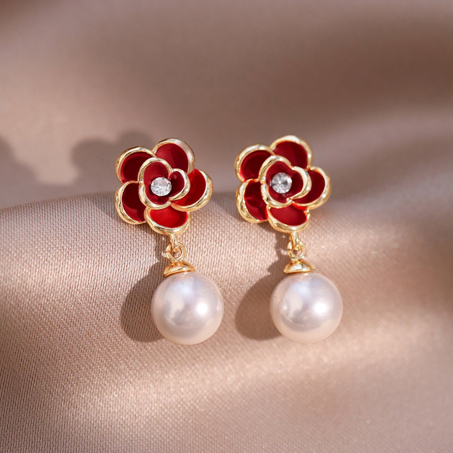 A2廠 韓國韓版 滴油花朵珍珠吊墜耳環批發 折扣@洽客服 26.03.W2「HE30627」