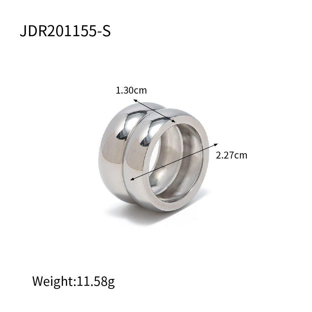 D廠【JDR201155-7-S】歐美極簡風鋼色寬邊雙層鈦鋼戒指-鋼色 23.06.W2